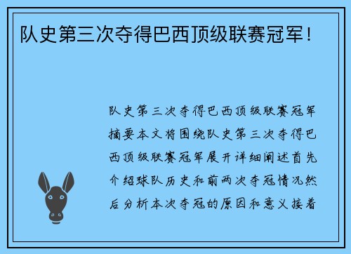 队史第三次夺得巴西顶级联赛冠军！